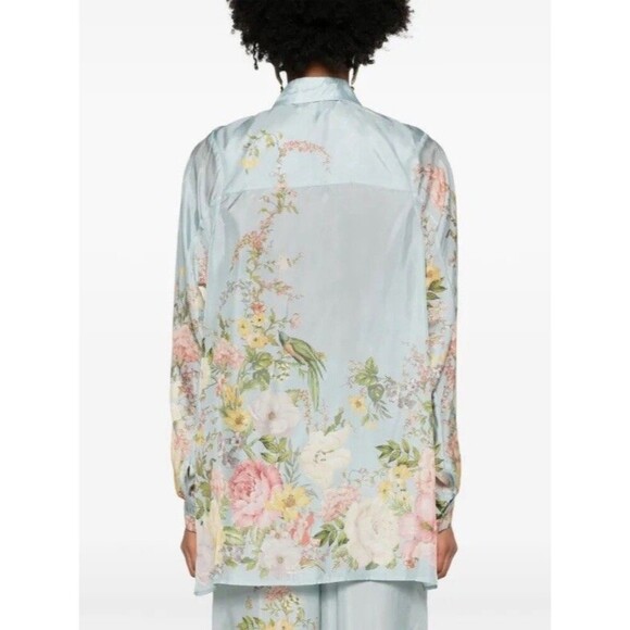 ZIMMERMANN Waverly Floral-Print Shirt Light Blue Silk Size AU 0P/ US 2P - Picture 4 of 14